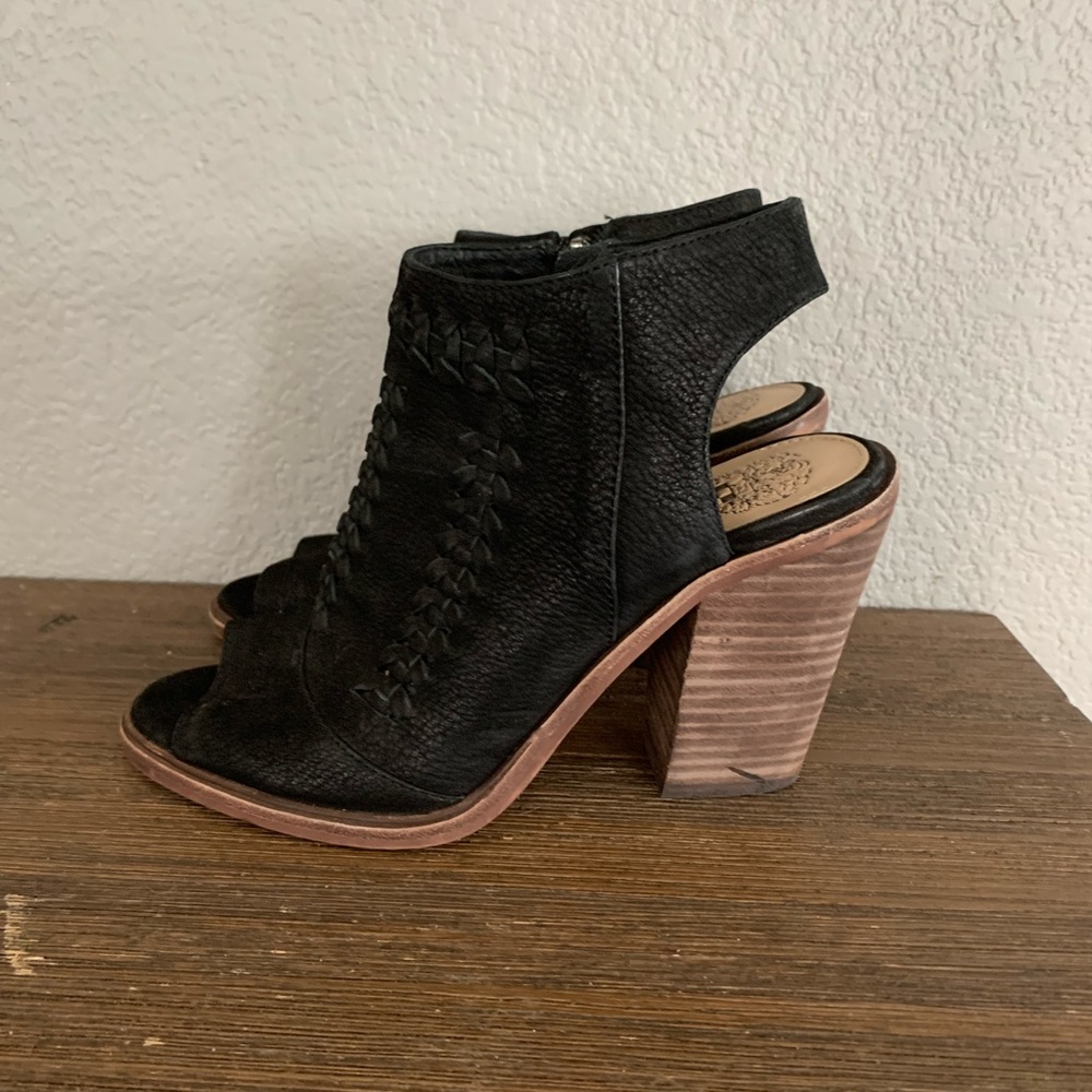 Black Leather Women's Heeled Sandals